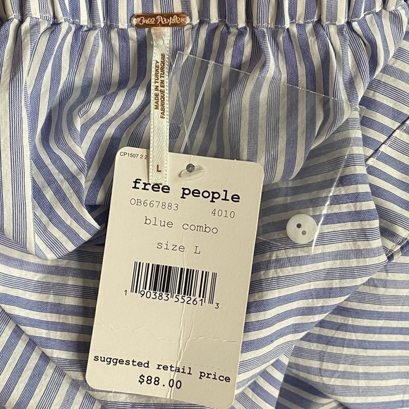 Free People March To The Beat Off The Shoulder Striped Button Down Blouse, Large - Picture 12 of 13